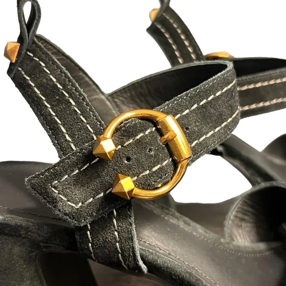 ASH Black Suede Melany Platform Sandal Ankle Strap 70s Retro Size 10 (EU 40)NWOT